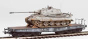 German WWII King Tiger Winter Camo loaded on a heavy 6 axle DRB flat car